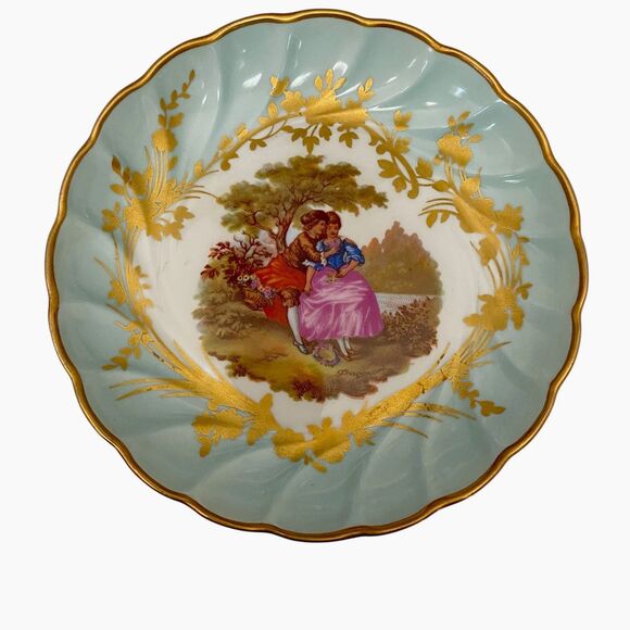 Vtg Limoges Signed Hand Painted Scene Footed Pedestal Candy Dish Courting Couple - Picture 2 of 16